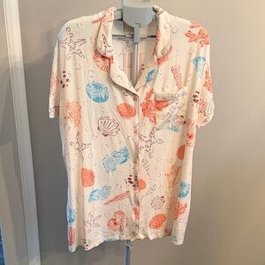 In my Sundays Seashell Pattern Sleep Shirt with Coral and Blue